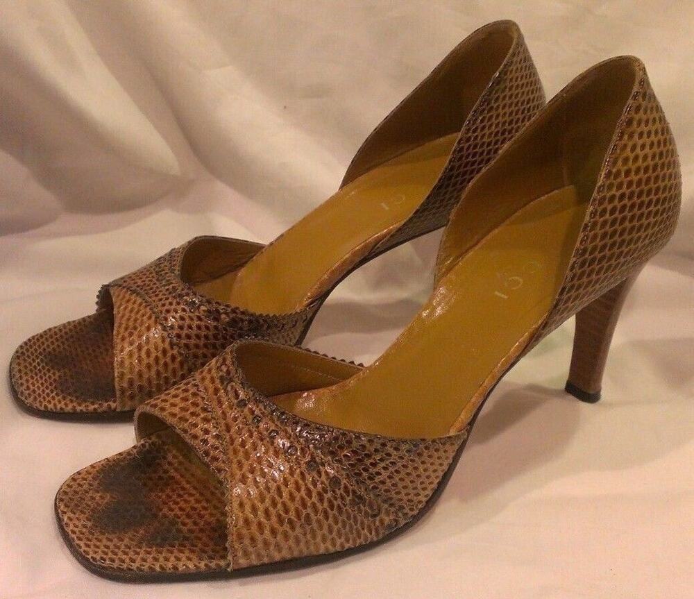 GUCCI Brown Tan Lizard Pumps Size 8B